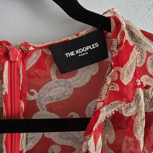 The Kooples Dress Red Long Sleeve Floral Print Size M/L